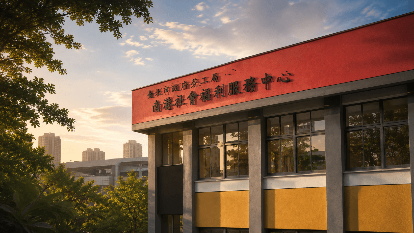 平面壓克力招牌:整片紅色面板當招牌面的建築外牆平面招牌