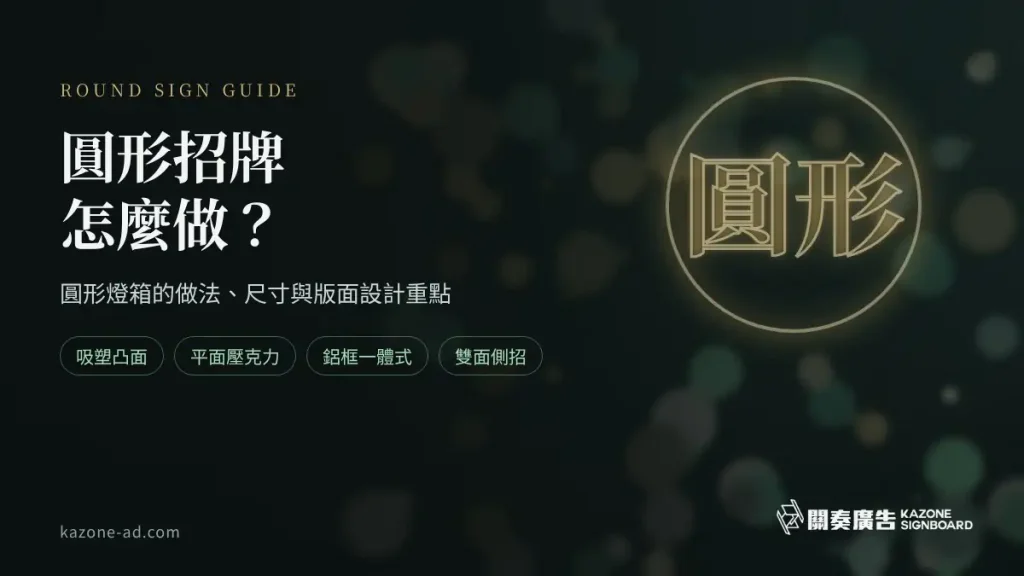 圓形招牌怎麼做：圓形燈箱的吸塑凸面、平面壓克力、鋁框一體式與雙面側招四種做法主視覺